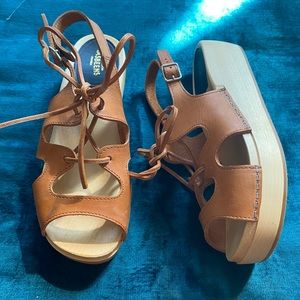 Swedish Hasbeens Lace Up Flatform Sandal in Nature EU37